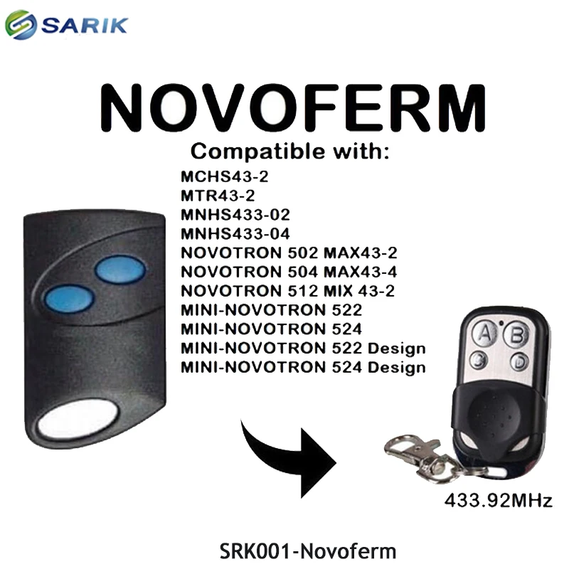 NOVOFERM NOVOTRON 312, NOVOFERM MCHS43-2 transmitter garage door remote control rolling code 433.92