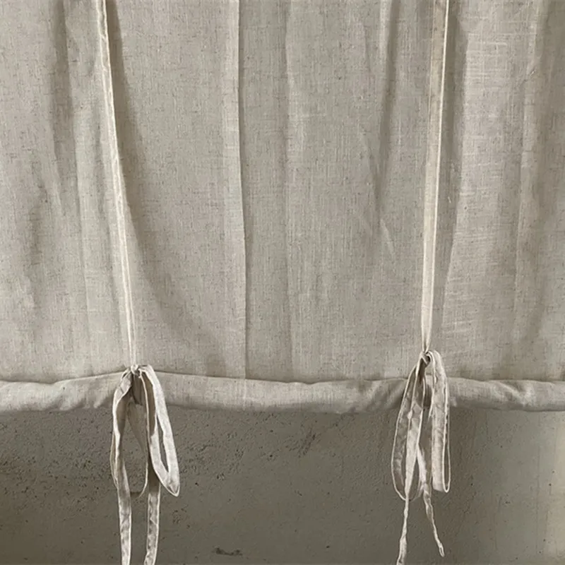 Pastoral Cotton Linen Pull-up Blackout Curtains, Grey Vintage Lifting Roman Curtain, Finished Cafe Rolling Cortinas Window Decos