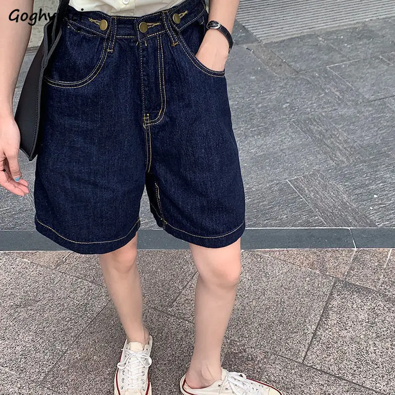 

Baggy Denim Shorts Women Simple Adjustable Waist Solid Boyfriend Soft Fashion Students Daily Retro Classic Leisure Females Hot