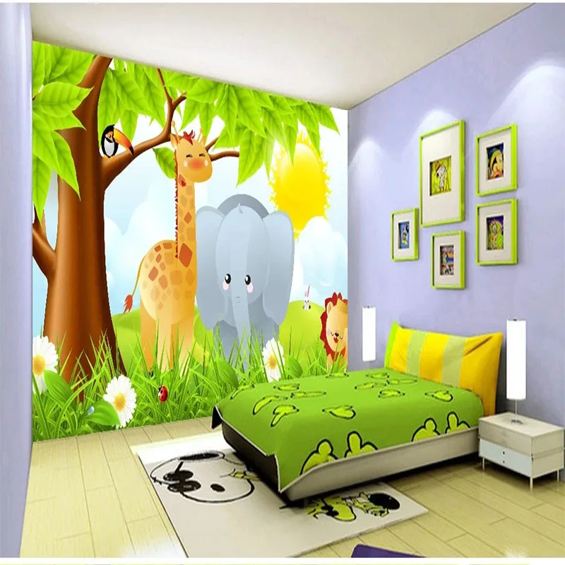 Custom 3D Cartoon Children's Room Animal Mural Background Wall Paper Self-Adhesive Waterproof Wall Stickers Papel De Parede