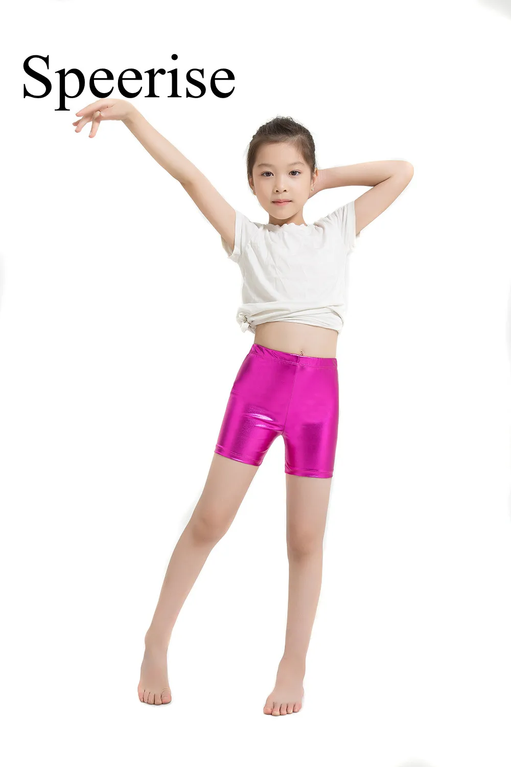 Speerise Girl Ballet Shorts Jazz Gymnastic Hot Boy Dance for Stage wear Shiny Metallic Exercising Shorts