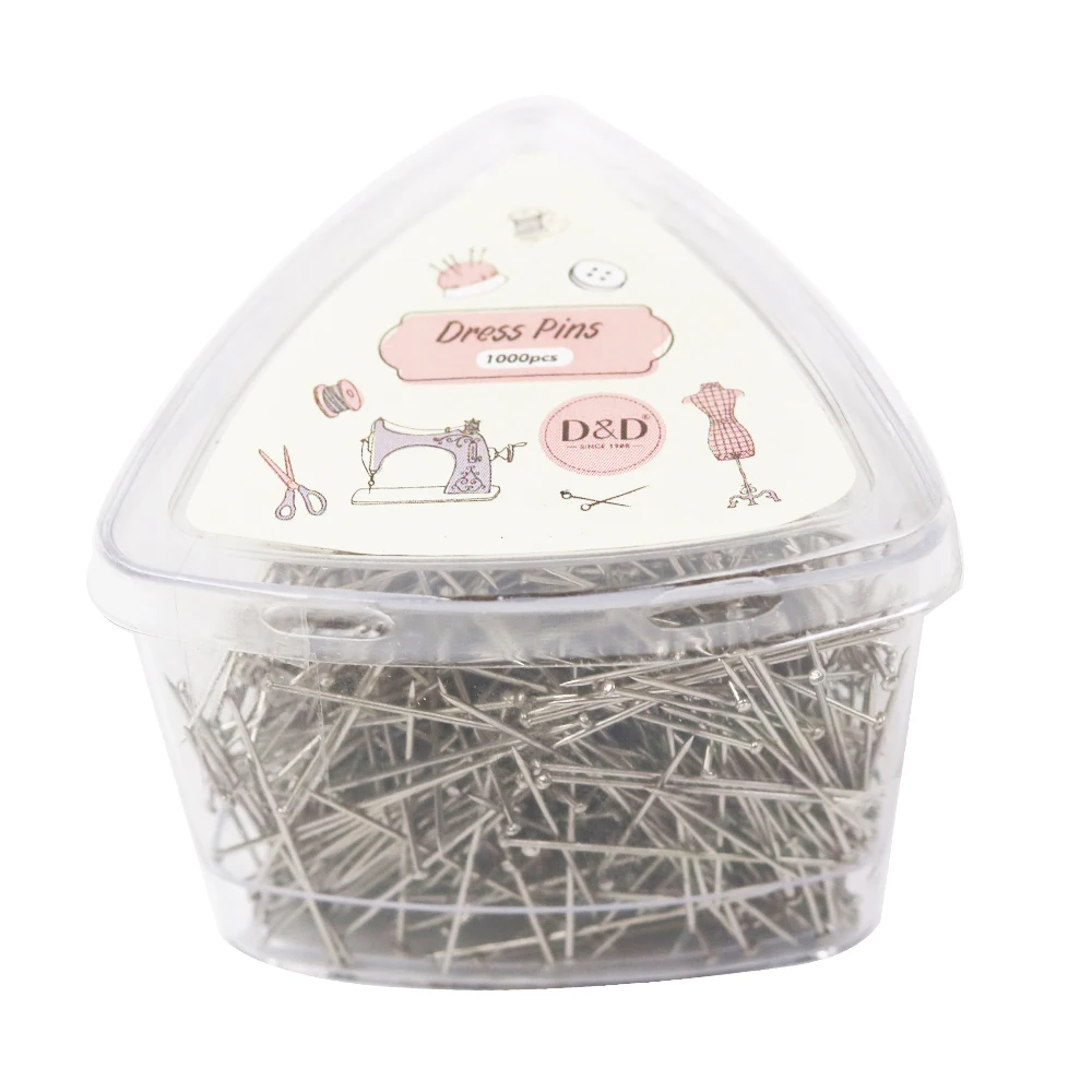 1000 pz/scatola perni dritti in acciaio inossidabile 31mm spille da sarta trapunta Applique spille a testa piatta per la creazione di gioielli