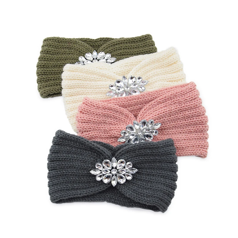 Fashion Crystal Knitted Cross Knot Headband for Women Autumn Winter Hairbands Elastic Turban headwrap Girls Hair Accessories