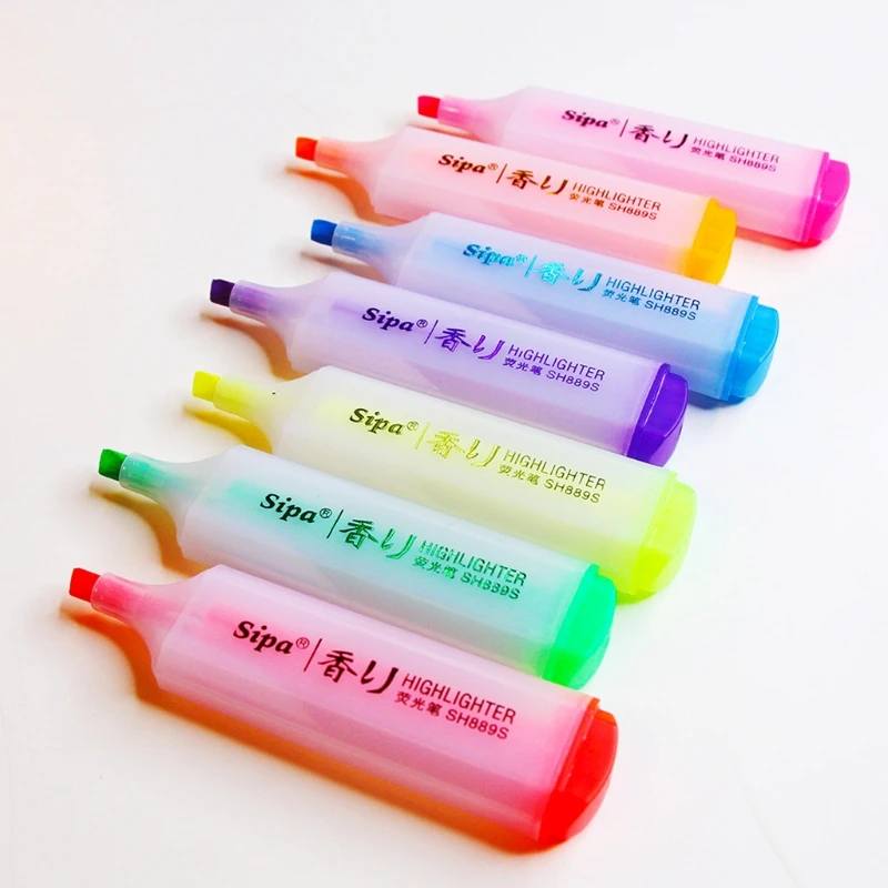 F3MA Fragrance Highlighter Student Office 7-color Inclined Color Marker Pen Highlighter Marker Pen Liquid Highlighter Pens