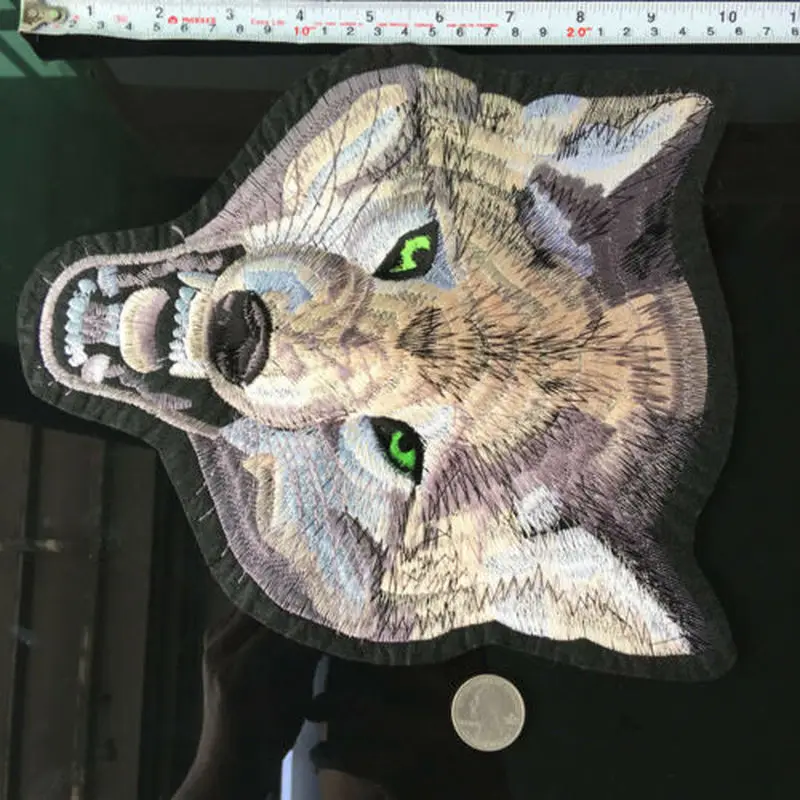 25cm Large Wolf Head Patch 3D Animal Embroidery Applique Iron on Patches for Clothing Accessories Jacket Sewing Clothes Stickers