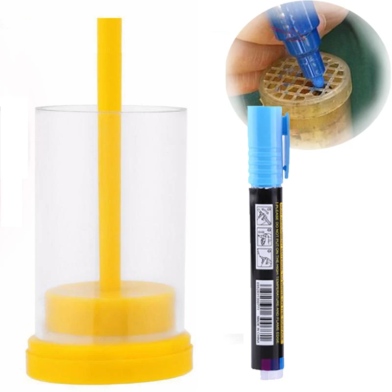 1 set Plastic Bijenkoningin Markering Kooi en Bee Markeerstift Marker Fles met Plunger Capture Koningin Bijenteelt Apparatuur