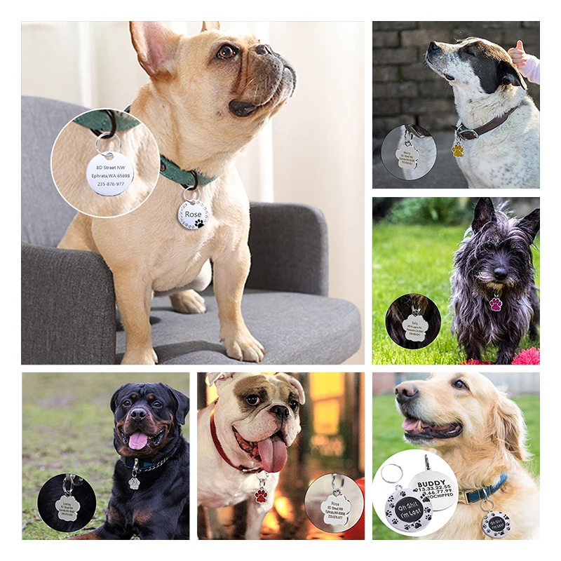 Personalized Engraving Pet Cat Name Tags Customized Dog ID Tag Collar Accessories Nameplate Anti-lost Pendant Metal Keyring