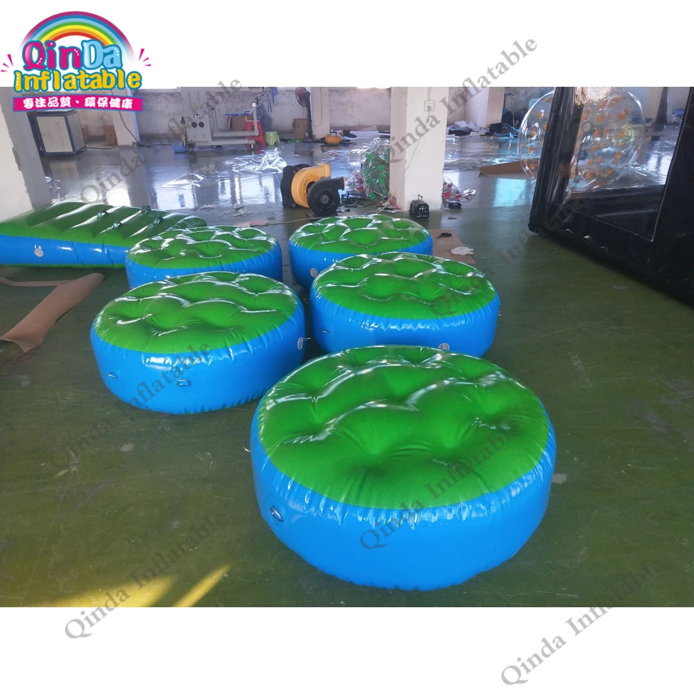 Pool Air Bouncer Toys 1m Diameter Inflatable Floating Jumping Island ,10 Pieces Inflatable Round Water Mat With Air Pump