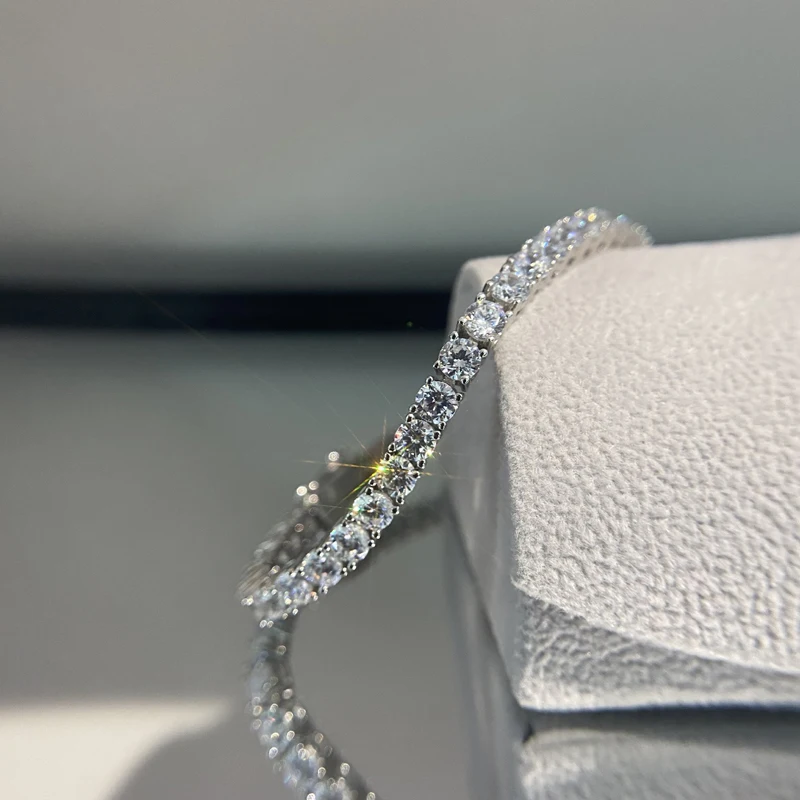 OEVAS 100% 925 Sterling Silver 3mm Created Diamond Gemstone Bangle Charm Wedding Tennis Bracelet Fine Jewelry Wholesale DropShip