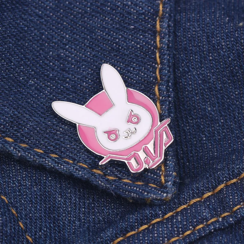 D.va DVA Rabbit Bunny Logo Metal Pin Badge Pink Diva Bunny Hard Enamel Pin Brooch for Gamers Cosplay Prop Costume Accessory