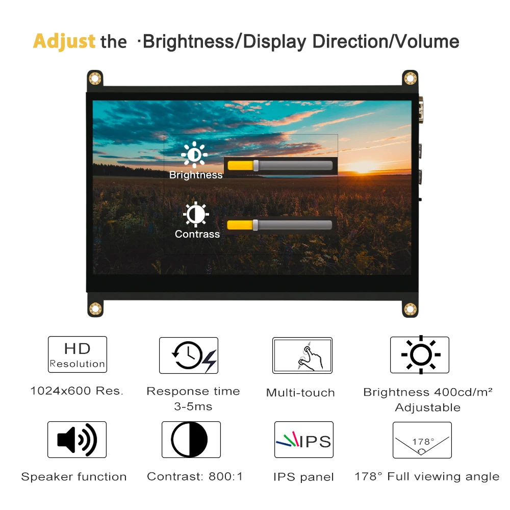 LESOWN Small HDMI USB Powered Touch Screen 7 inch Monitor  with Case 1024x600 Capacitive LCD Display Secondary Screen Module