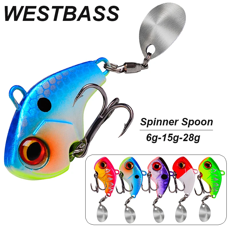 

WESTBASS 1PX VIB Spoon Bait 6-15-28g Shore Casting Fishing Lure Sinking Hard Swimbait With Rotating Sequin Trolling Wobblers