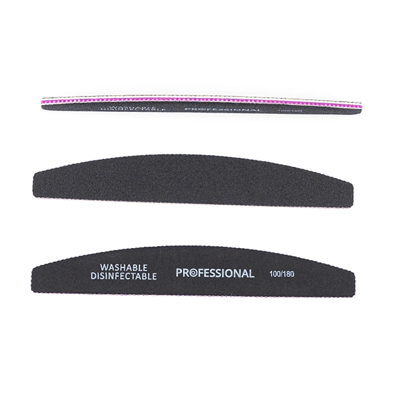 50 Pcs Nail Files 100/180 Professional Nails Buffer Black Sandpaper Strong Moon Lime Angle Polishing Sanding File Manicure Tools