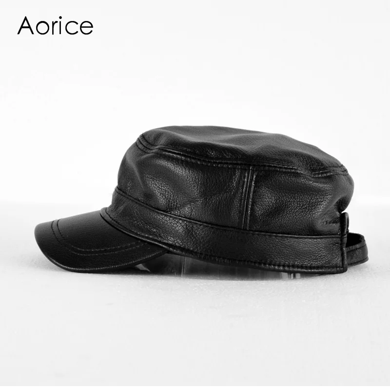 Aorice Genuine Leather Men Baseball Cap Hat High Guality Men\'s Real Sheep Skin Leather Adult Solid Army Hats Caps HL154-B