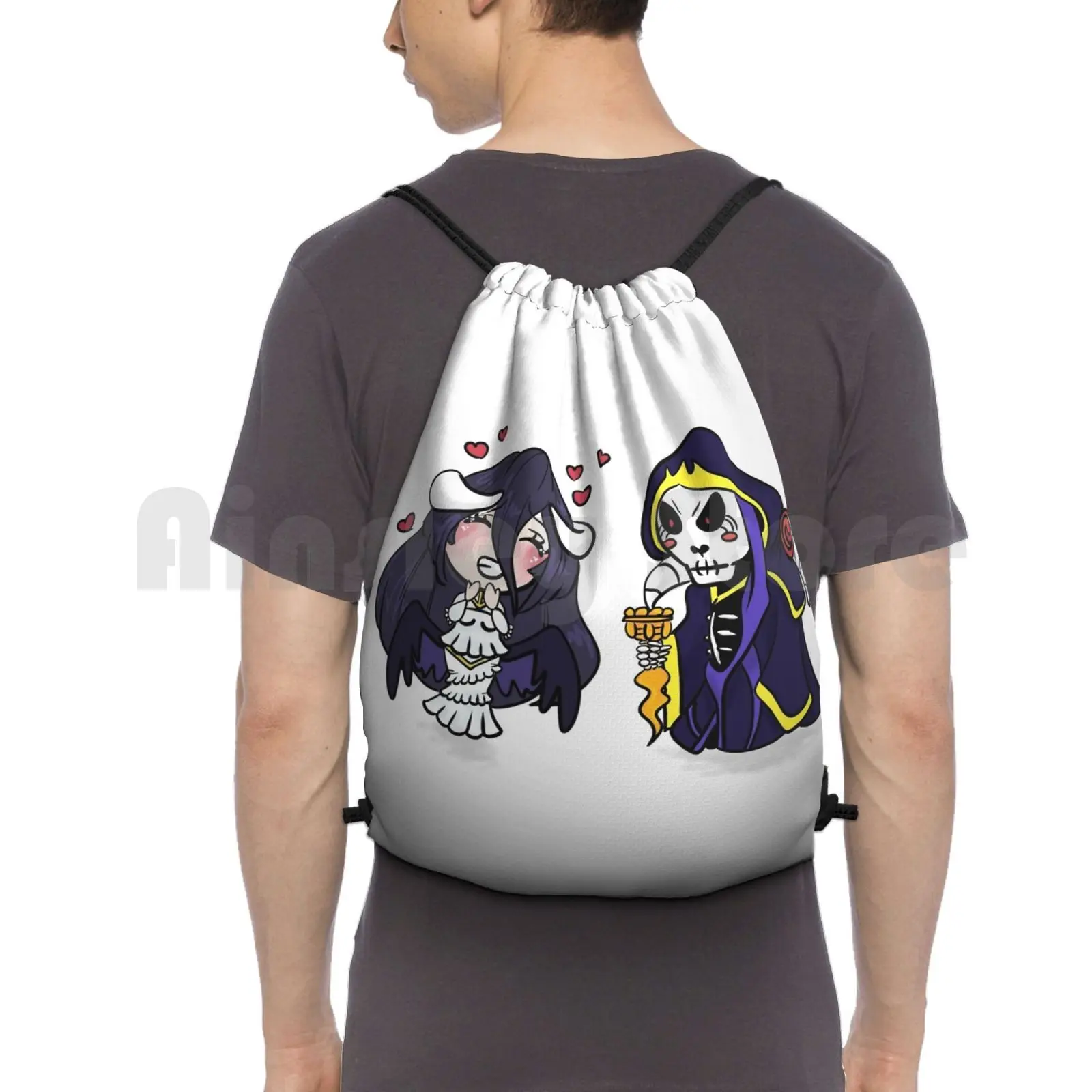 

Overlord Love Backpack Drawstring Bag Riding Climbing Gym Bag Overlord Anime Albedo Master Cute Pink Love Game Manga