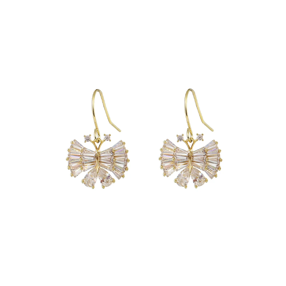 LANFLORA new fashion butterfly zircon women earrings for birthday gift copper alloy cheap factory shop earrings wholesale price