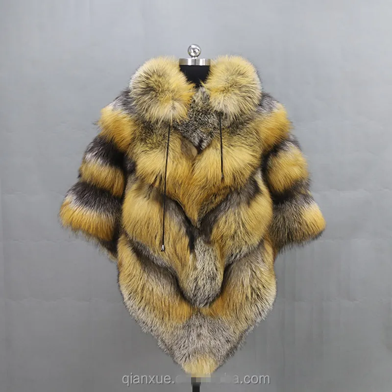 Custom New Arrival Winter Wholesale Women Fashion Free Size Fox Fur Poncho Raccoon Fur Cape Custom Color