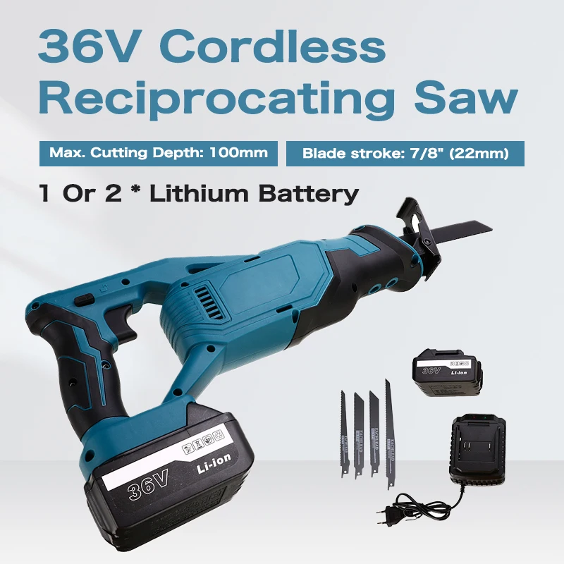 

36V Electric Cordless Reciprocating Saw Electric Saw Woodworking Metal Saw Power Tools With 4 Saw Blades