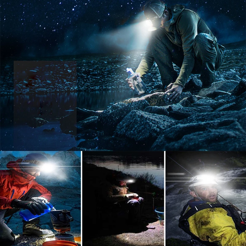 Powerful LED Headlamps Waterproof USB Rechargeable Head Lantern Zoomable Front Portable Torch With Warning Light