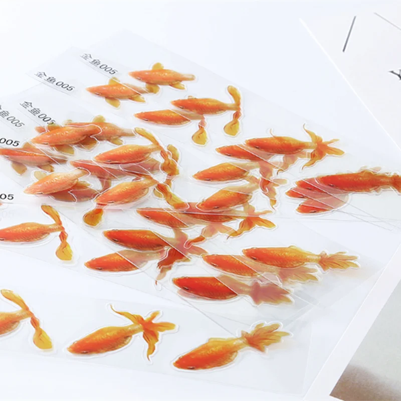 1Set 3D Goldfish Blue Fish Tail Clear Water Grass Film Sticker Epoxy Fillings Carft for Resin Goldfish Painting Jewelry Supplies