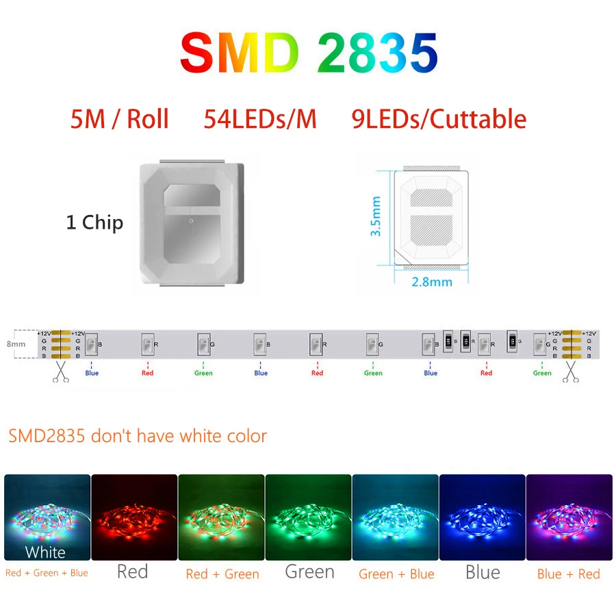 Tira de luces Led RGB para decoración navideña, lámpara de cinta Flexible impermeable con Control remoto, 12V, SMD2835, SMD5050, 5M, 10M, 15M, 20M