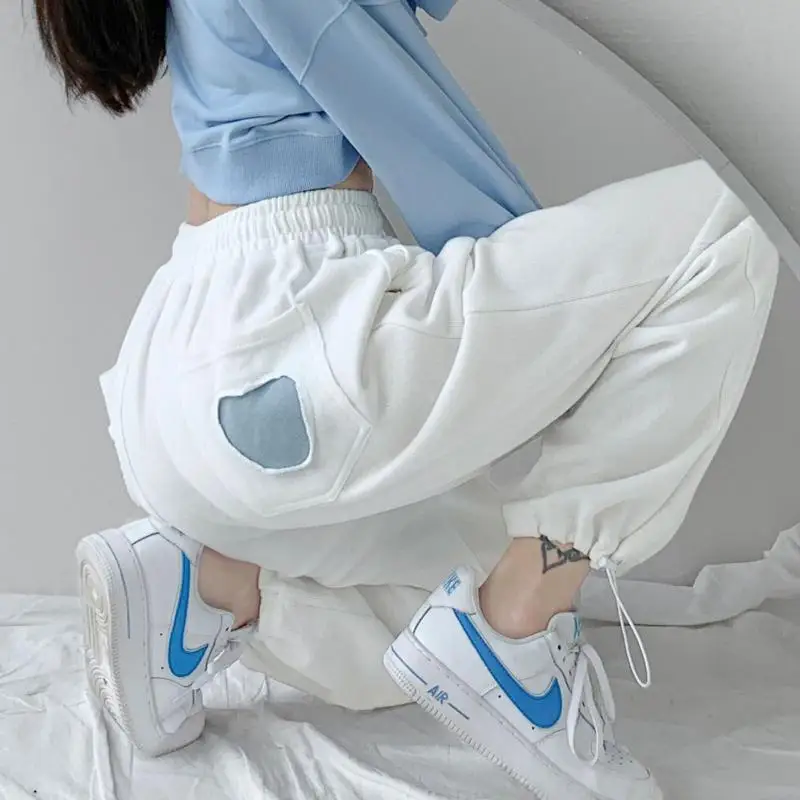 Fashion Loose Casual Sports Trousers Women's Love Label Drawstring Spring And Autumn High-waist Straight-leg Casual Pants