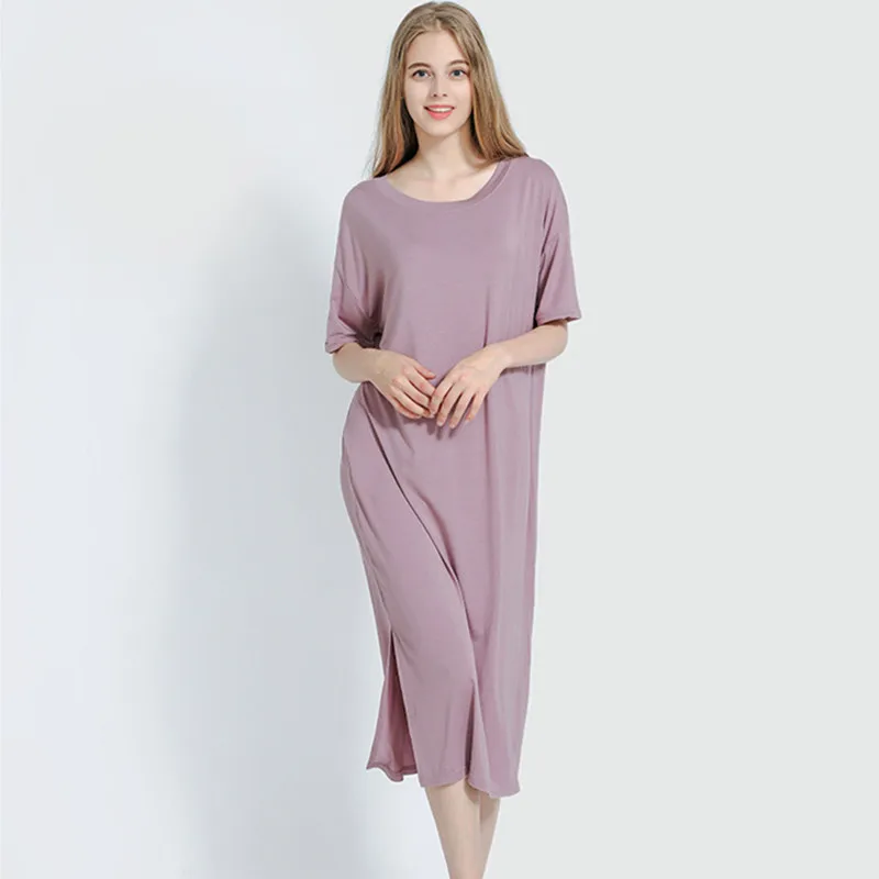 Plus size Fashion Summer Night Dress Women Nightgowns Sleepwear Women's Sleepshirts Modal Cotton Candy Color Ladies Nightwear