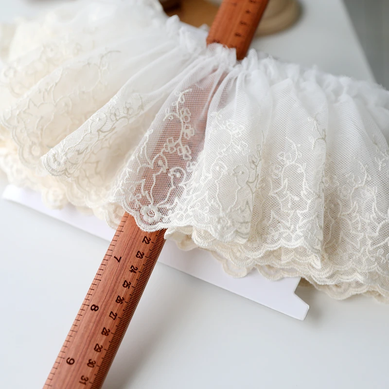 1meter Single Layer Frilled Embroidery Cloth Lace Trim for DIY Crafts Costume Sewing Accessories Pink White Ivory Lace Fabric