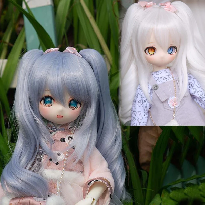 

D03-P254 children toy BJD DD SD MSD 1/3 1/4 1/6 doll's Accessoriess wig white blue Curly double ponytail 1pcs