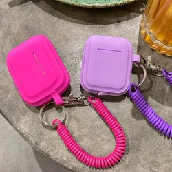 Funda de silicona para Airpods 1/2/3/4, cubierta protectora de Color sólido para auriculares Apple Air Pods Pro 2, llavero con cadena flexible de resorte