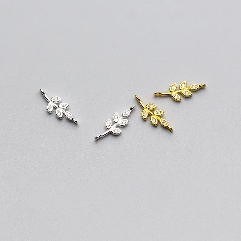 MEETSOFT Trendy 925 Sterling Silver Zircon Leaf Flower Double hole Charms of DIY Handmade Making Finding Jewelry Accessory