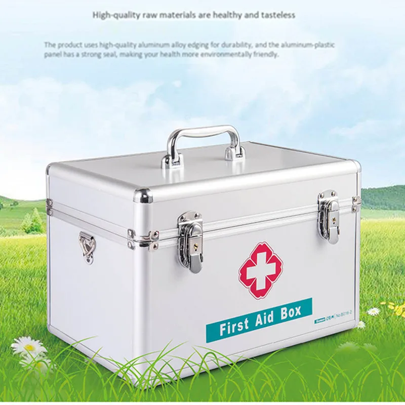 Household Medicine Shoulder Suitcase Aluminum PVC Lockable Portable Family Medicine Box Safety Protection First Aid Kit Bag lock