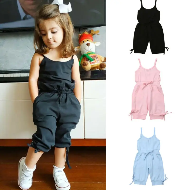 Summer Baby Girl Bow Vest Tank Romper Jumpsuit Toddler Kid Girl Suspenders Sleeveless Bow Jumpsuit Outfits  Fashion 1-6Y Clothes