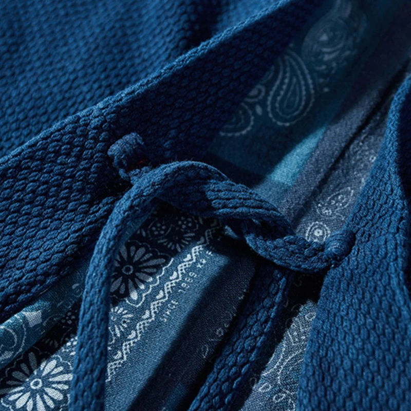 BADBOWL Kimono de planta índigo Retro japonés para hombre, bata de carretera teñida azul, tela pesada Kendo, chaqueta de media manga, cárdigan