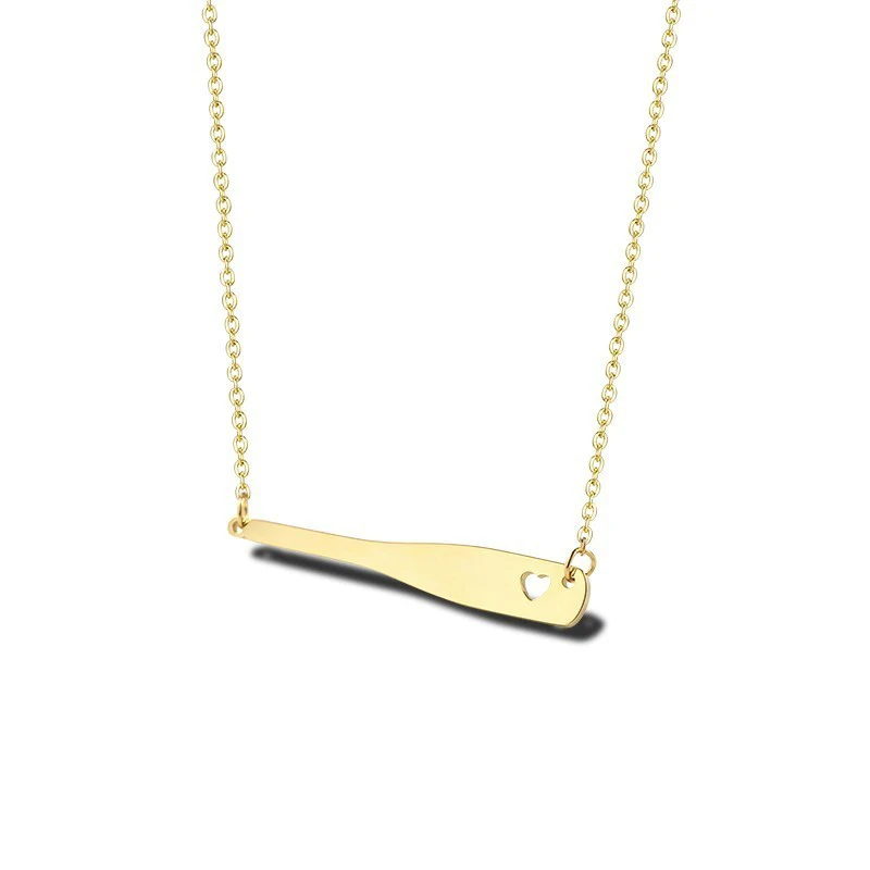 Gold Color Baseball Pendant Necklace Hollow Heart Baseball Bat Bar Chain Necklace For Sport Women Men Jewelry
