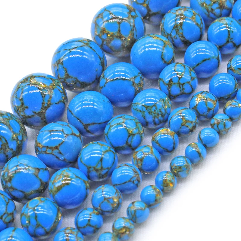 Blue Line Turquoises Stone Natural Round Loose Beads for Jewelry Making DIY Bracelet Necklace 4/6/8/10/12mm 15 Inches view 6