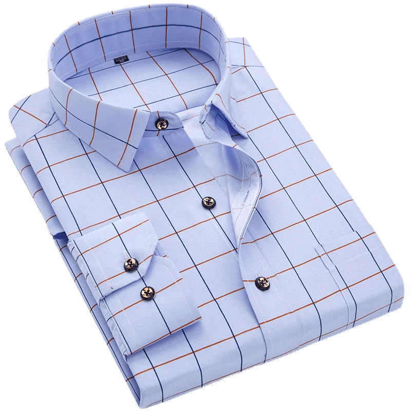 Camisa manga larga con estampado a cuadros para hombre, vestido masculino suave, 100% poliéster, con bolsillo, casual, cómodo, estilo floral a la