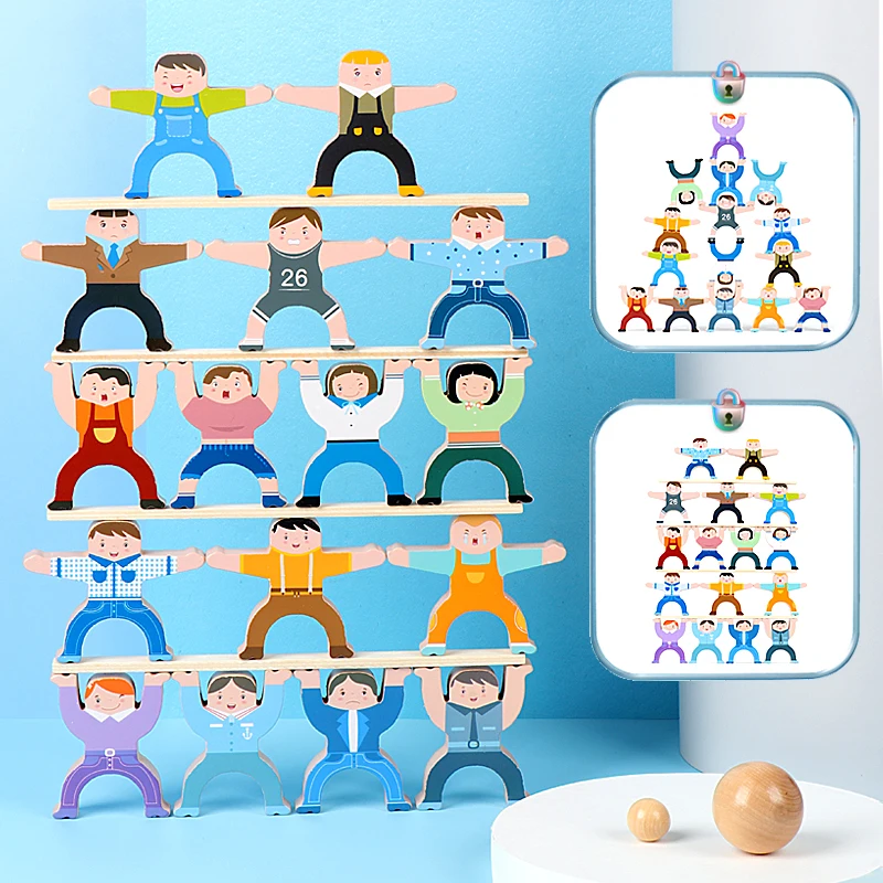 Wood Balance Building Blocks Toy Multiplayer Cartoon Hercules Building Blocks Montessori Toys   Parent-Child Stacking High Game