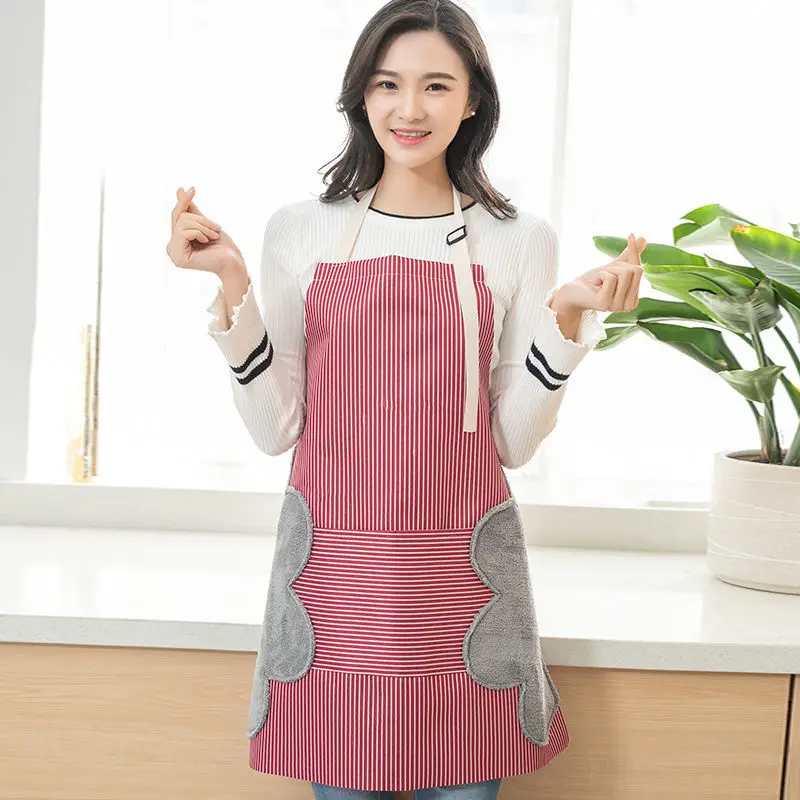 Apron Erasable Hand Kitchen Waterproof Oxford Cloth Striped Japanese Style Bib for Home Cleaning Accessories