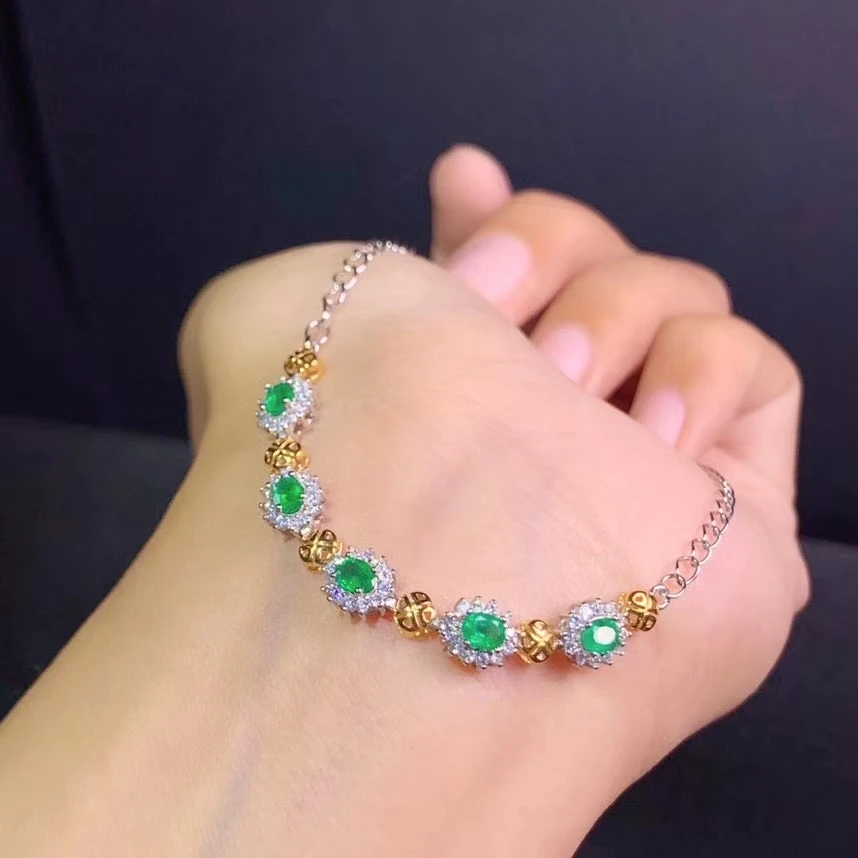 KJJEAXCMY fine jewelry 925 sterling silver inlaid natural emerald fashion girl's new hand bracelet support test hot selling