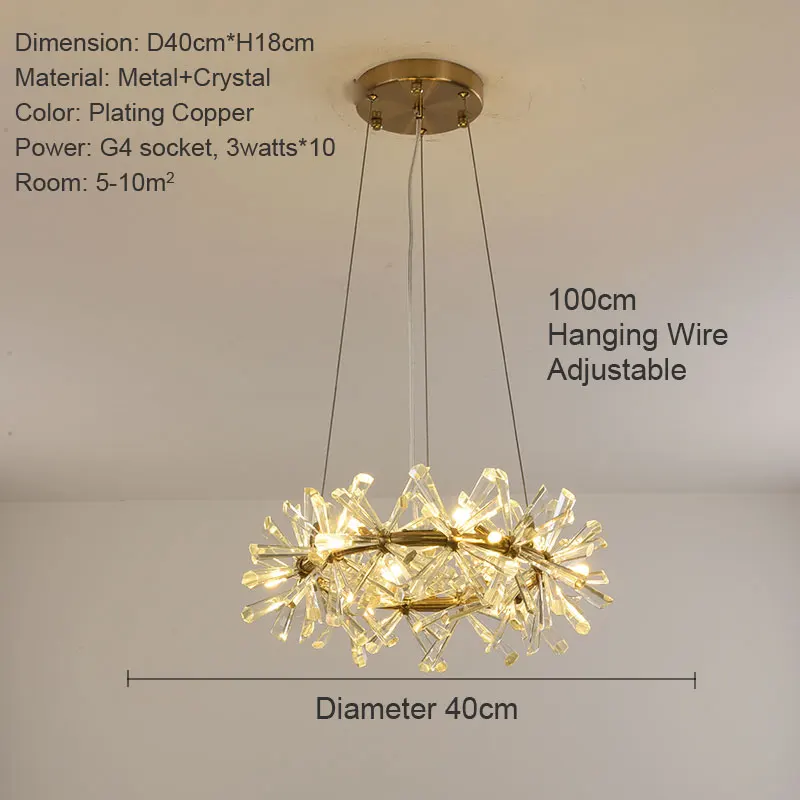 LED Ring Pendant Light Bedroom Living Room Dining Room Kitchen Decoration Modern Crystal Wreath Hanging Light G4
