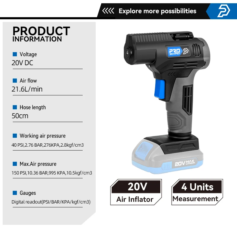 PROSTORMER-compresor de aire para coche, inflador portátil de 20V, bomba con mango Digital, recargable, herramienta desnuda en caliente