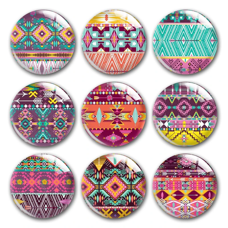 

Handmade Africa Indian Bohemian Tribal Patten Round Photo Glass Cabochons Demo Flat Back DIY Jewelry Making Findings Accessory