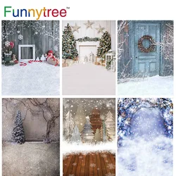 Funnytree Christmas Background Fireplace Winter Snow Backdrop Family Party Wood Floor Baby Portrait Photography Photo Studio