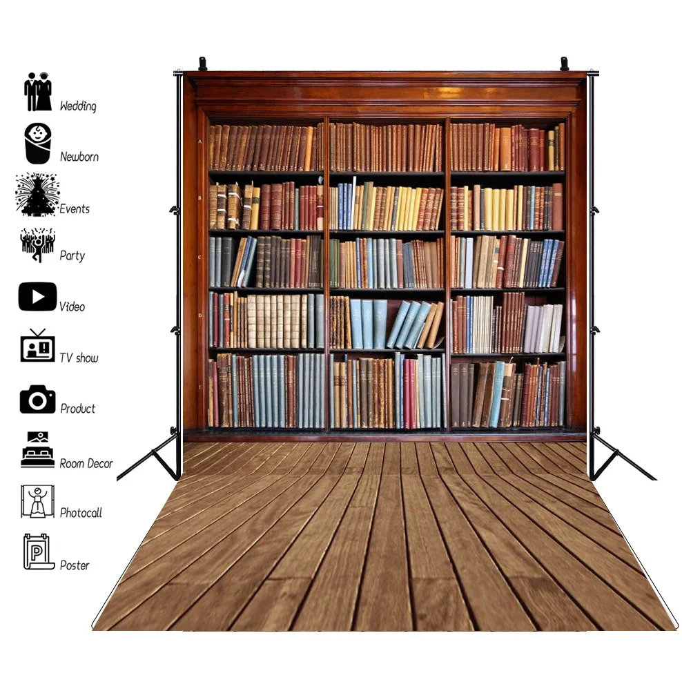 Old Wood Bookshelf Book For Library Study Child Portrait Photo Background Photography Backdrop Photocall Photo Studio Photozone