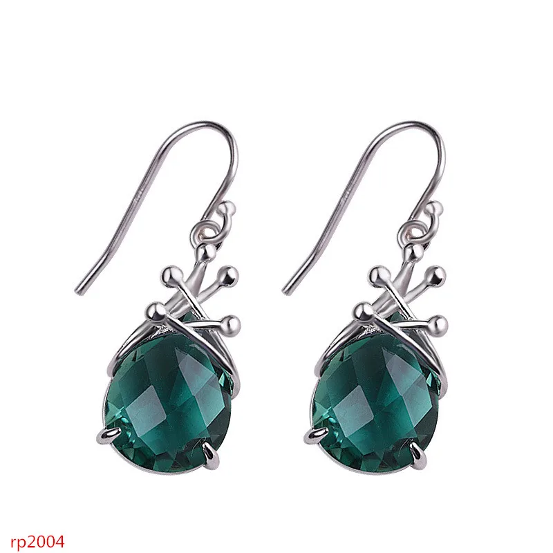 

KJJEAXCMY boutique jewelry S925 Sterling Silver Jewelry Faceted Women's Green Crystal Earrings New Drops