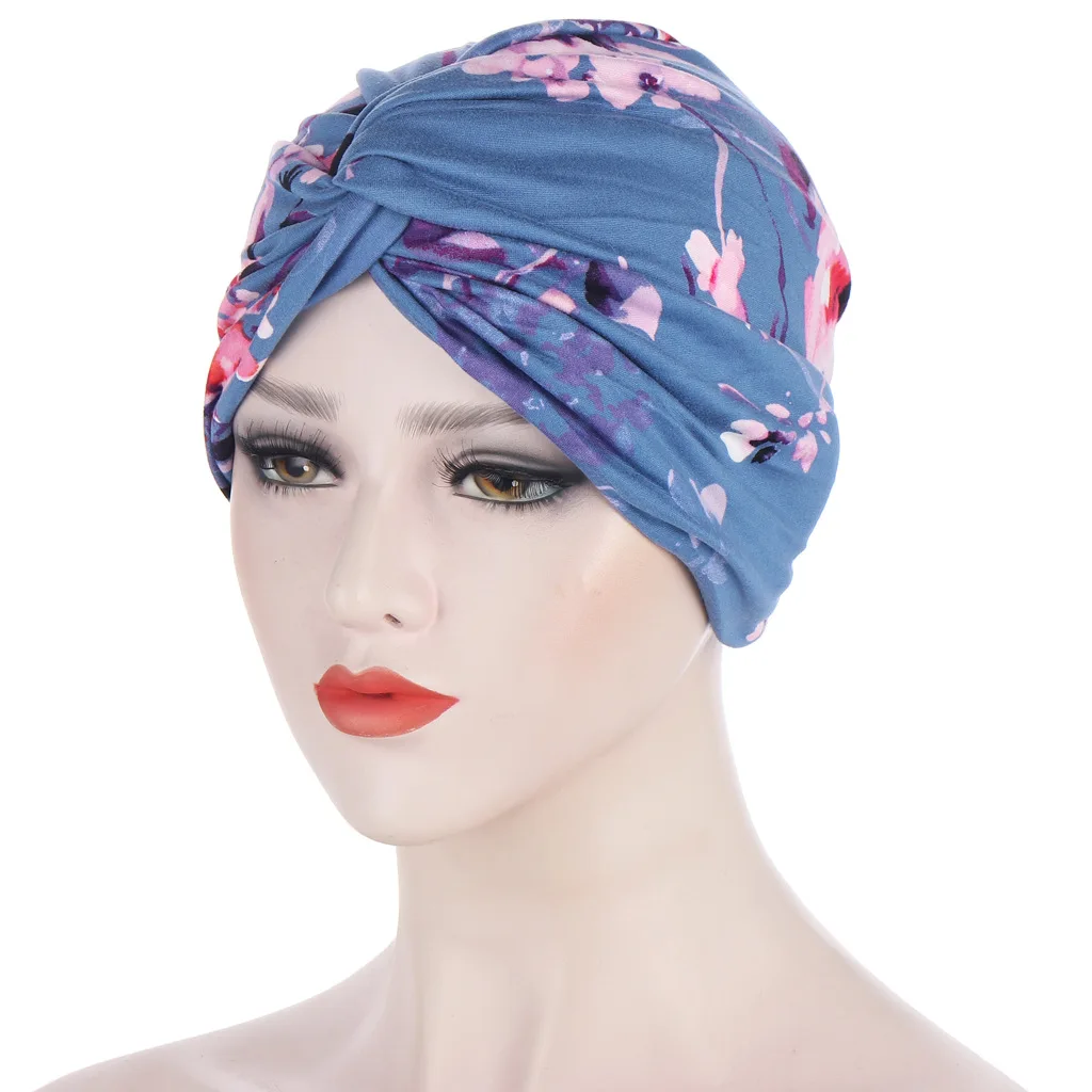 Damska opaska na głowę nadrukowana moda Bonnet czapka muzułmańska Turban kapelusz damski chustka na głowę kapelusz Arab Wrap stroik w stylu etnicznym