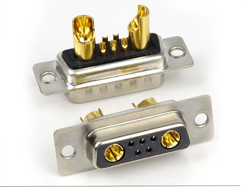 20pcs High Power 7W2 Female/Male Solder Type D-sub Pure Copper 90 degree Connector Machined Pin Full Gold Flash Wire 20A 40A