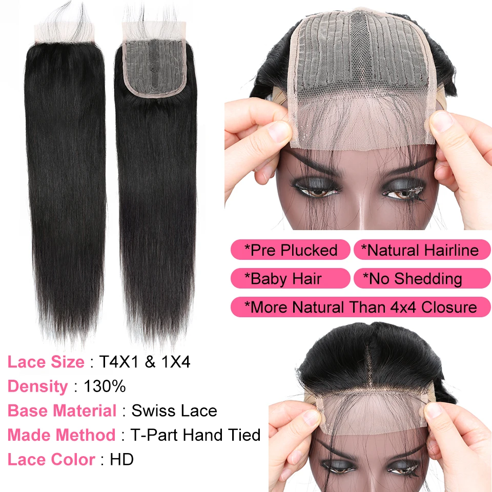 T Part Lace Closure Human Hair, 4x4x1