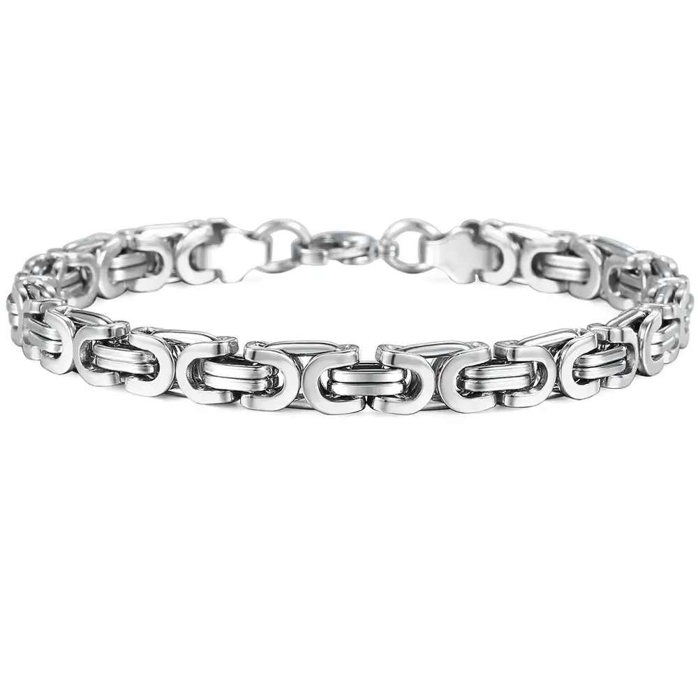 Basic Byzantine Link Chain Bracelet for Men Boy Stainless Steel  Black Silver Color Bracelets Gothic Rock Wristband KBB1A